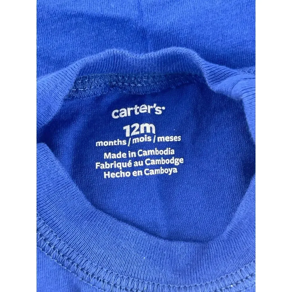 Carter's Boys Blue Whale Graphic Short Sleeve One-Piece Size 12 Months